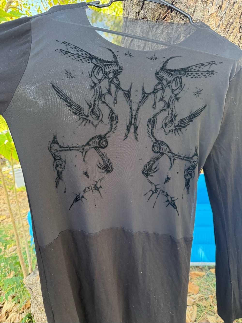 Sheer Back Black Long-Sleeve Women's Top - Picture 4 of 8